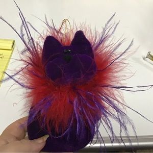 New 6” cat ornament red velvet purple red feathers